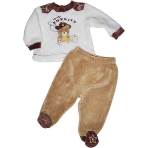 Vitamin Baby 2 Piece Outfit Shirt & Footie  Bottoms White|Tan Sheriff Boys 3M